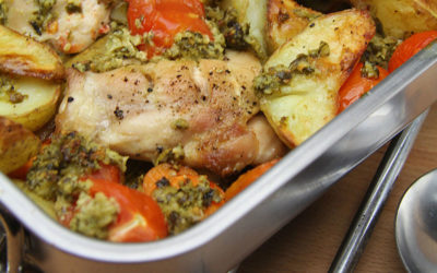 Recipe: Chicken, Vegetable & Pesto Traybake