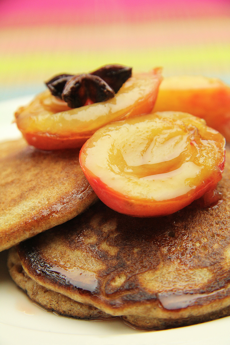 Spelt Pancakes with Baked Spiced Plums recipe – The Artisan Food Trail