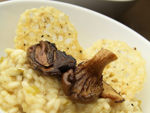 Smoked Mushroom Risotto with Smoked Parmesan Crisps