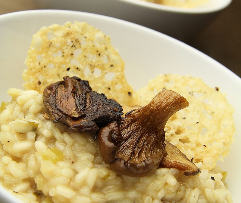 Smoked Mushroom Risotto with Smoked Parmesan Crisps