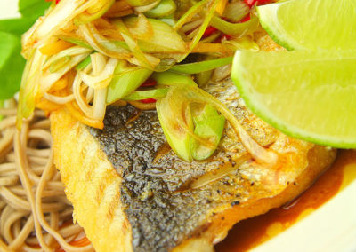 Sea Bass with Ginger, Chilli and Spring Onion