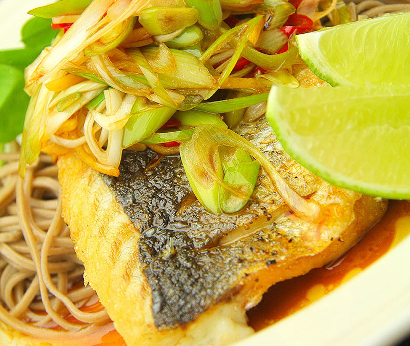 Sea Bass with Ginger, Chilli and Spring Onion