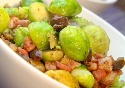 Brussels Sprouts with Chestnuts & Crispy Pancetta