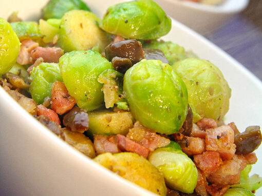 Brussels Sprouts with Chestnuts & Crispy Pancetta